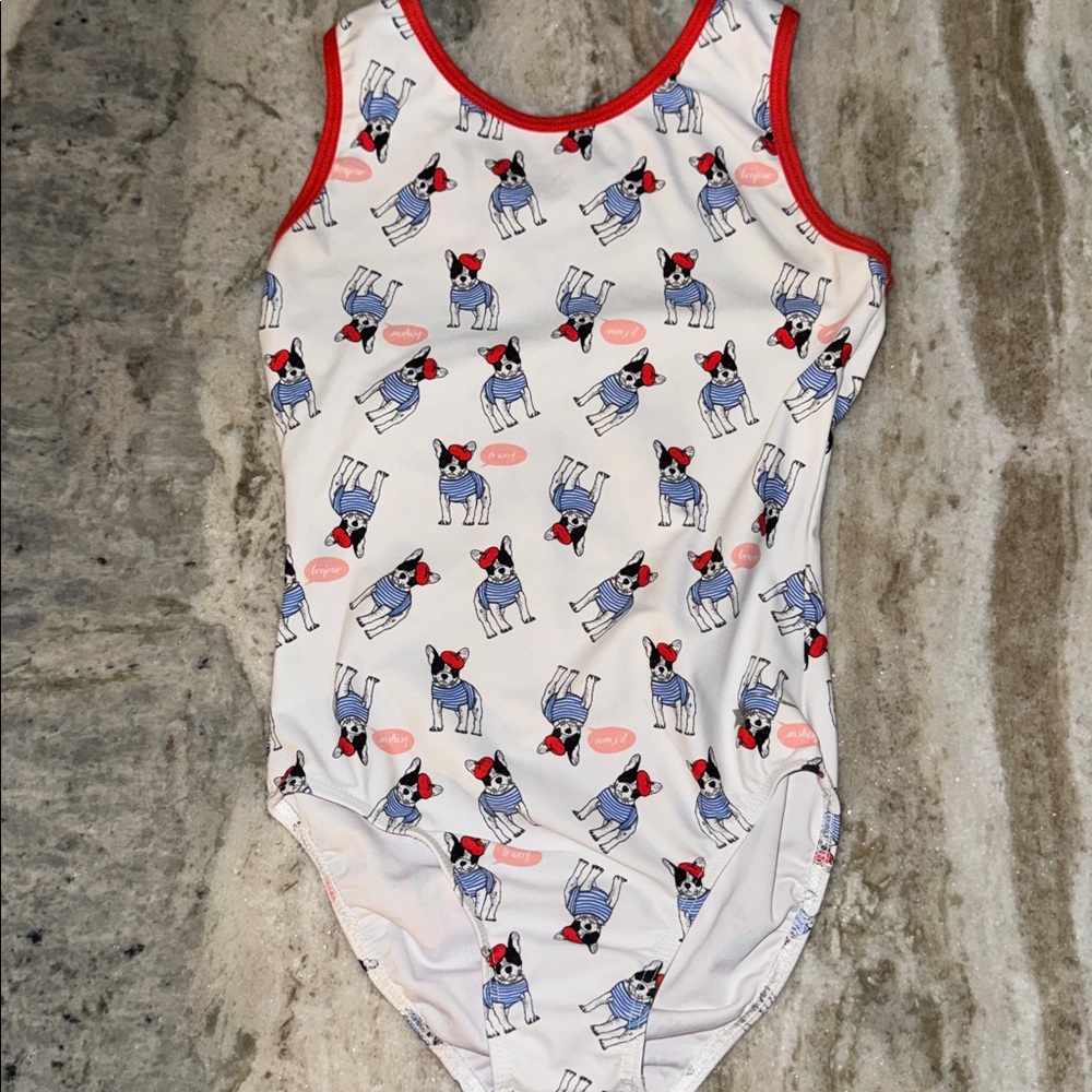 Destira French bulldog girls gymnastics leotard
